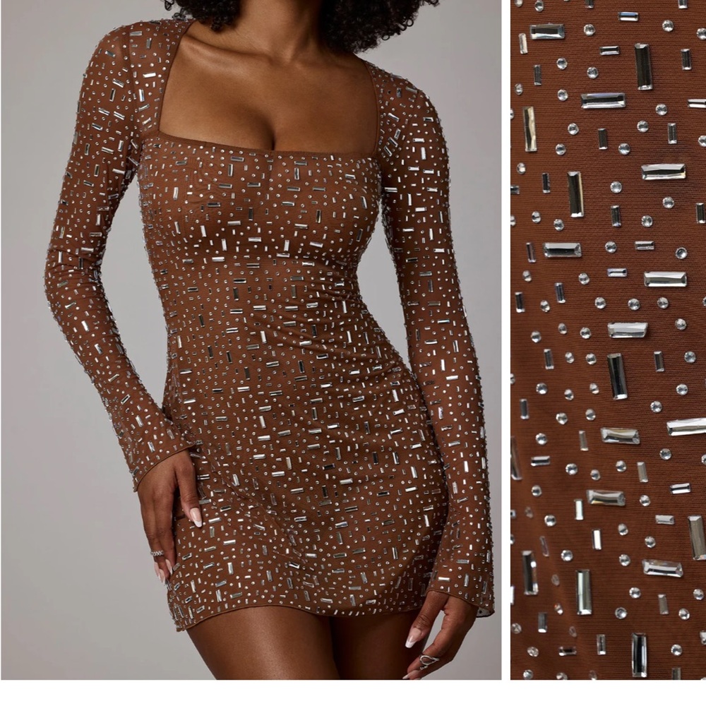 Oh Polly Brown Sequin Mini Dress